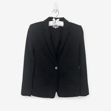 LOFT One Button Blazer Size 2 Black Cotton Blend Classic Tailored Career Office