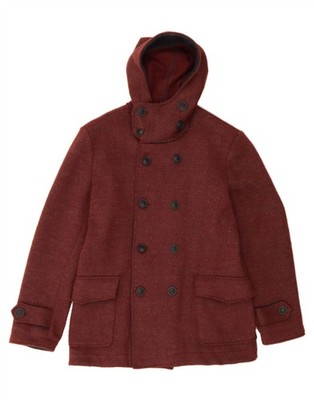 ERIC HATTON Herren Mantel mit Kapuze Zweireiher IT 54 2XL weinrot Fischgrät CN15