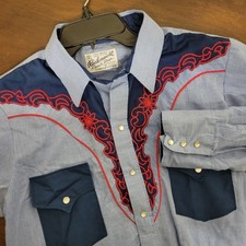 Vtg Rockmount Ranch Wear Pearl Snap Embroidered Western Shirt Custom Fit USA
