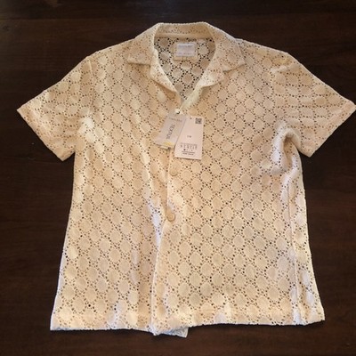Cactus Man Ricky Singh Crochet Knit Shirt Cream Ivory Button Up Mens Small NWT