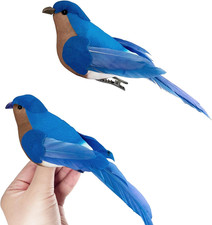 Clip on Blue Artificial Birds Realistic Bluebird Ornaments, 2Pcs Foam Feathered