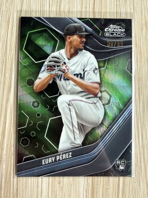 Eury Perez 2023 Topps Chrome Black RC Green Wave Refractor #/99 MIA Marlins #32