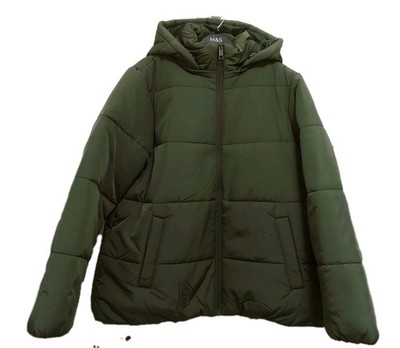 M&S Stormwear Women's Puffer Jacket With Removable Hood Hunter Green SZ 18 BNWT