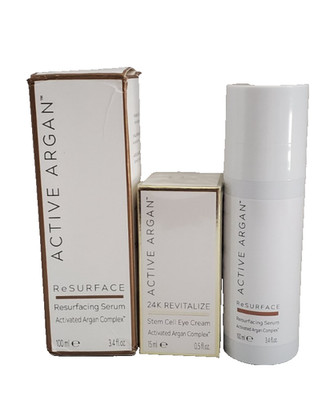 2 ACTIVE ARGAN RESURFACE SERUM 3.4OZ & 24K REVITALIZE STEM CELL EYE CREAM .5OZ