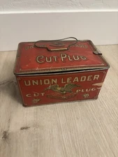 Vtg Tin Lunch Box Union Leader Cut Plug Antique Tobacco Advertising 