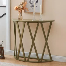 Kings Brand Half Moon Wood Console Table, Accent Sofa Table, Lemon Pepper