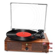 Vinyl Record Player Wireless Turntable with Built-in Speakers and USB Brown