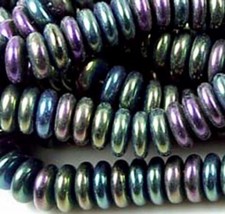 50 Czech Glass Rondelle - Iris Green 6x2mm