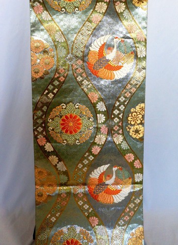 Japanischer Kimono, SEIDE Fukuro OBI, Rokutu, "Mythischer Vogel" Folie, schwarz, L14',..4275 - Bild 2 von 16