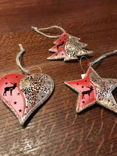 3 er Set Weihnachtsbaum Anhänger Metall Stern,Tanne, Herz, doppeltes Motiv