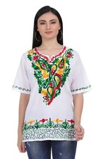 White Tops/Blouses Colorful Hand Stitched Mexican Style