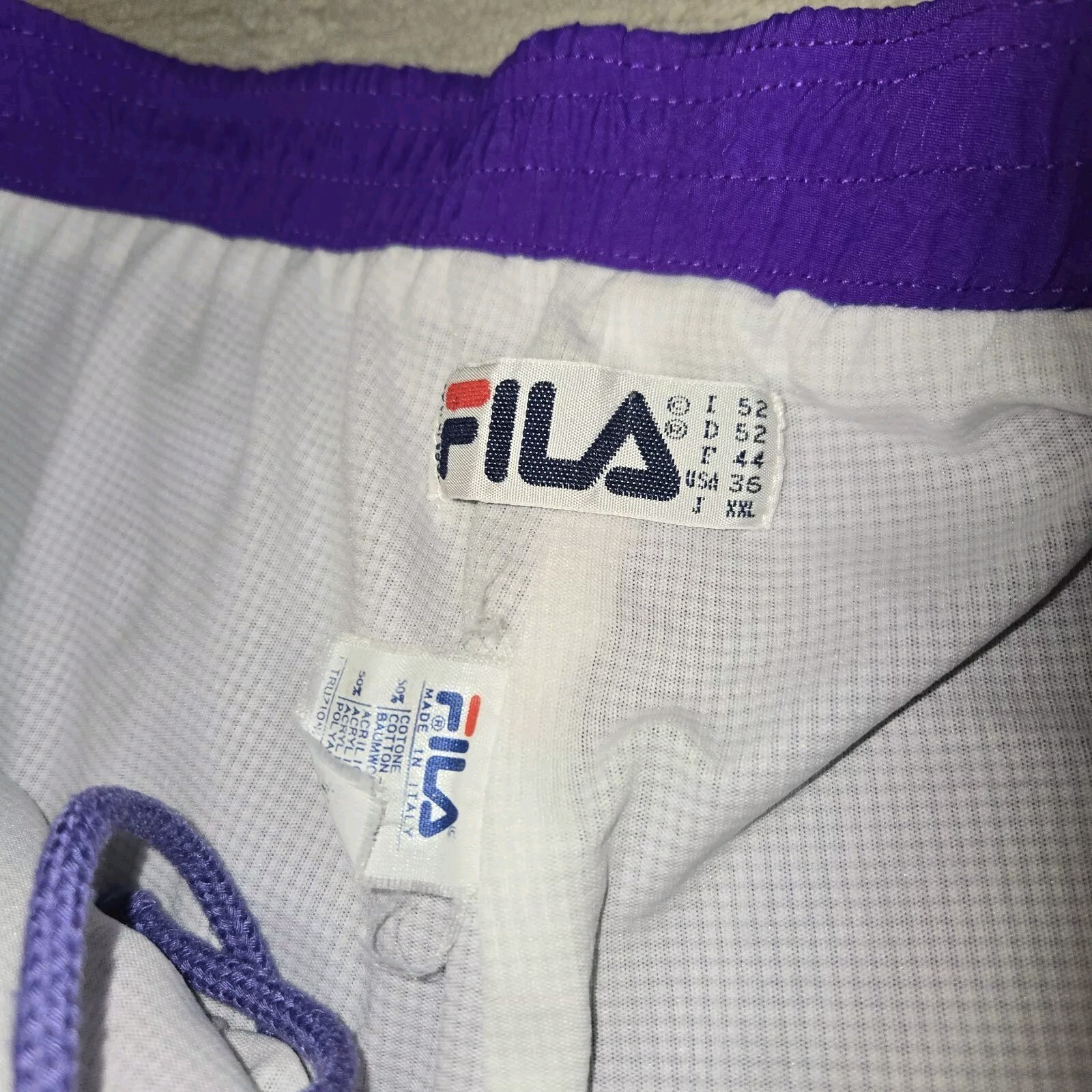 Pantalone FILA vintage anni 90 uomo grande viola giacca a vento pista logo joggers