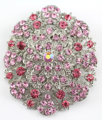 Pink Fancy Austrian Rhinestone Crystal Decorative Bridal Wedding Brooch Pin