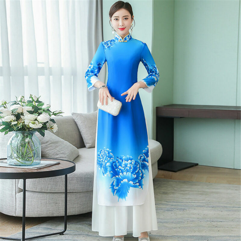 knee length dresses for ladies Phoenix & Floral Embroidery Long Sleeve Cheongsam Top Chinese Prom Dress Burgundy / Xs main image 1