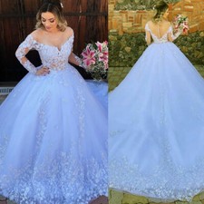 Wedding Dresses Lace Applique A-Line Long Sleeve Sweep Train V-Neck Bridal Gowns