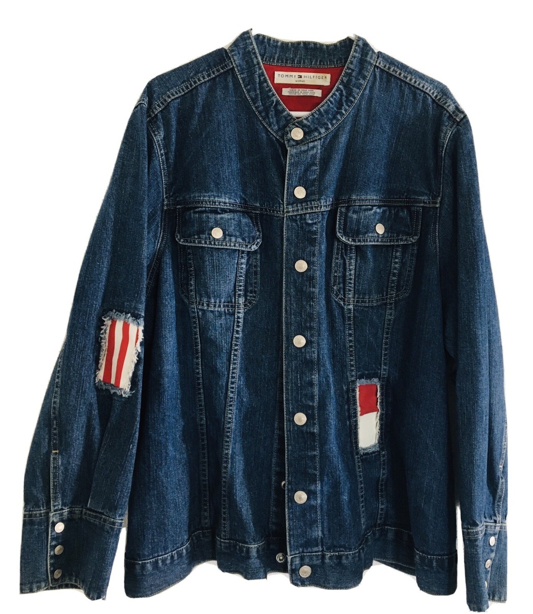 Tommy Hilfiger Women Denim Jean Jacket Blue Button Flag Measurements  Below