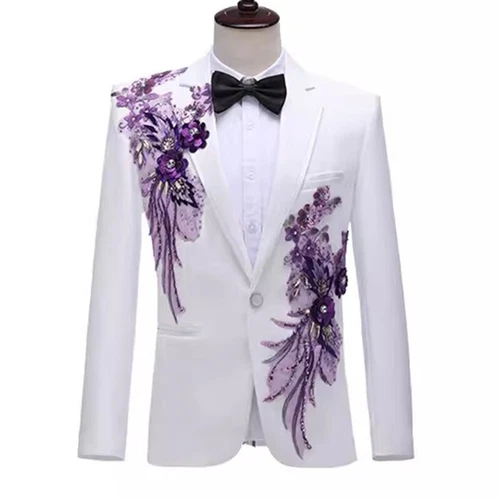 Men Sequin Flower Rhinestone Coat Slim Fit Jacket Suit Blazer Wedding Party Top - Picture 5 of 15