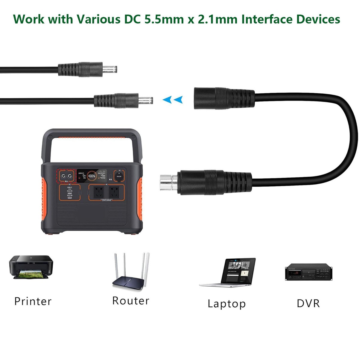 DC 8mm 16AWG 8020 Male to 5.5mm x 2.1mm Female Power Adapter Cable