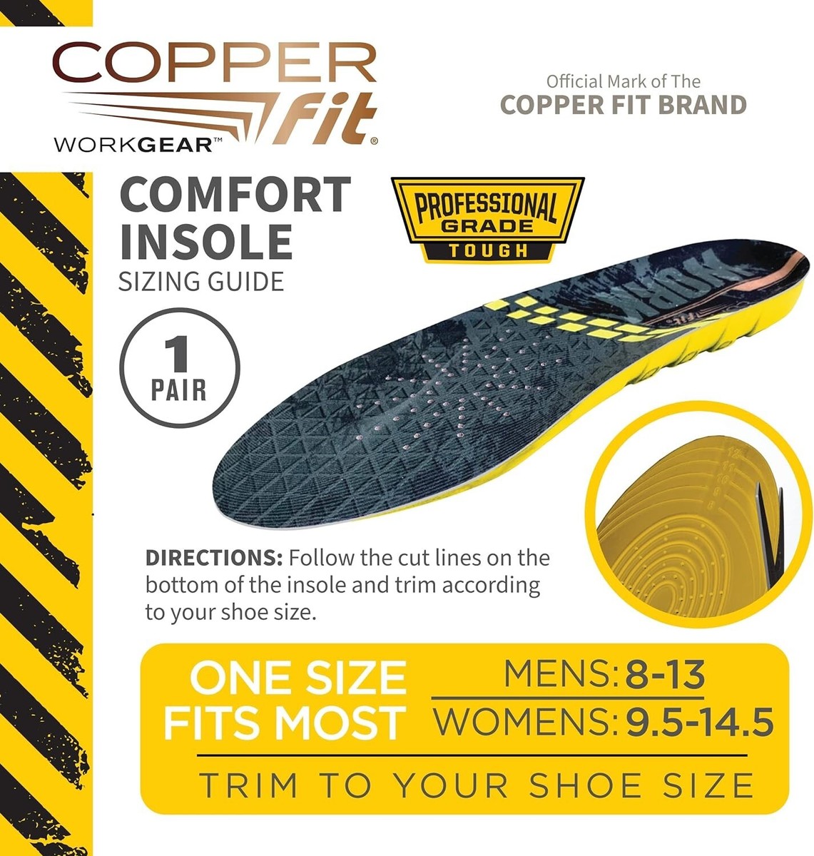 Copper Fit Men's Work Gear Heavy Duty Insoles For Standing All Day