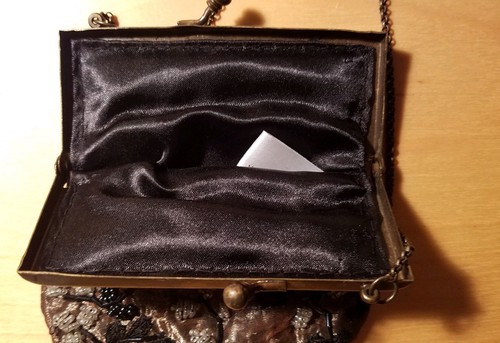 H&M Small Evening Bag/ Beaded Grapes & Vines on Bronze Metallic Fabric - Picture 7 of 11