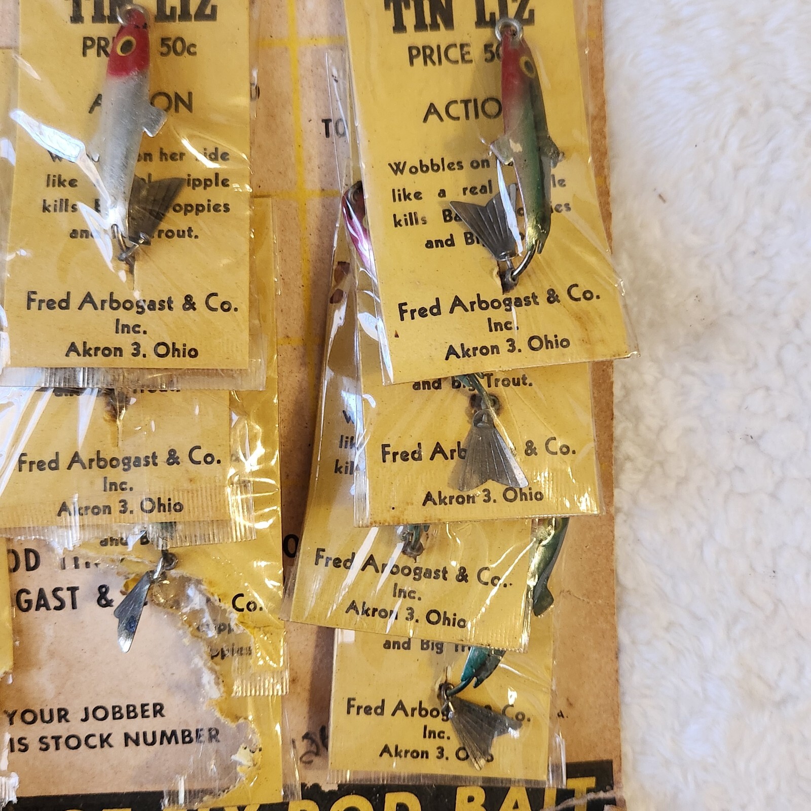 Vintage Lot of 11 Fred Arbogast Tin Liz Fly Rod Fishing Minnow Metal
