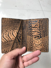 Real Nubuck Brown Ostrich Leg Leather Cardholder Mini Bifold Wallet Handmade