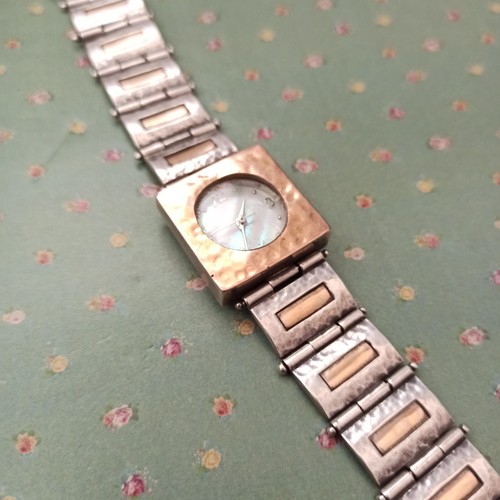 Vintage Watch Sterling Silver Rose Gold Works Signed MOTAG Israeli Bracelet OOAK - Picture 4 of 17