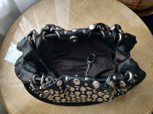 Sonia Rykiel Studded Silver Black Soft Leather Domino Bag Purse Rare - Picture 7 of 21