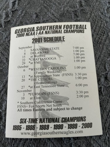 Adrian Peterson Chicago Bears SIGNED Georgia Southern 2001 Schedule COA - Picture 3 of 3