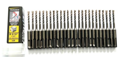 25 DIAGER TWISTER 3/16'' SDS PLUS CARBIDE TIP MASONRY HAMMER DRILL BITS 2''x4''