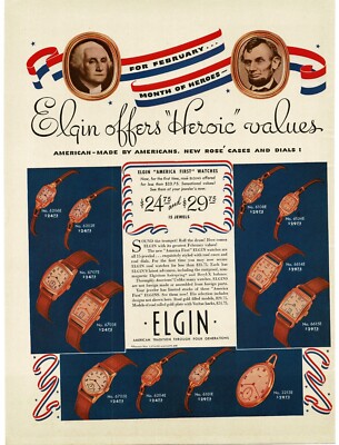 1941 Elgin Wrist Watch Lord Lady George Washington Abe Lincoln Vintage Print Ad