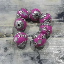 Handmade Indonesian Bead, Antique Silver, Camellia, 5pce  Free Postage OZ SELL