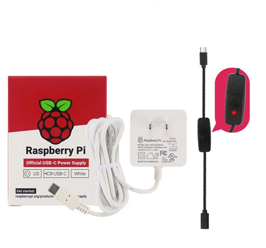 USB-C Cable with On/Off Switch for Raspberry Pi 4