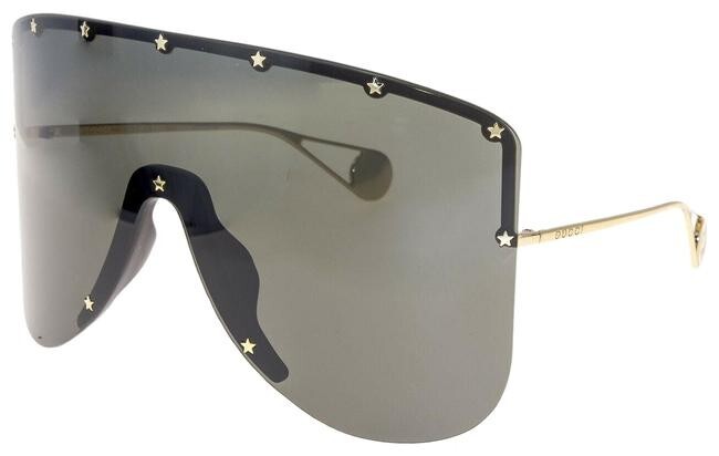 GUCCI STAR 0541 Gold Black Shield Mask Rimless Runway Sunglasses