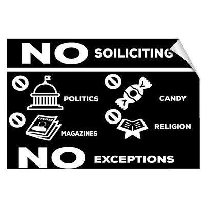 No Soliciting Politics Magazines Candy Religion No Exception LABEL DECAL STICKER