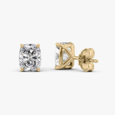 2 Ct Cushion Cut IGI Lab Created Diamond Stud 18K Yellow Gold Black Friday