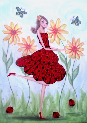 Papyrus Bella Pilar Glitter Ladybug Dress Collector Blank Notecard Greeting Card