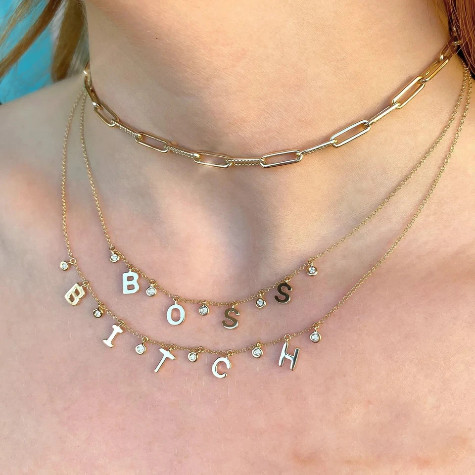 Diamond BOSS Necklace 14K Gold White Yellow Rose 0.06CT Round Cut Natural - Image 2 of 4