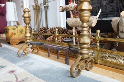 Large 22 Antique Bronze Wought Iron Fireplace Andirons Firedogs