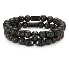SkeletonHD -NEVER CONFORM -DARK FORCE Double Combat Green w/Blk Skulls Bracelets
