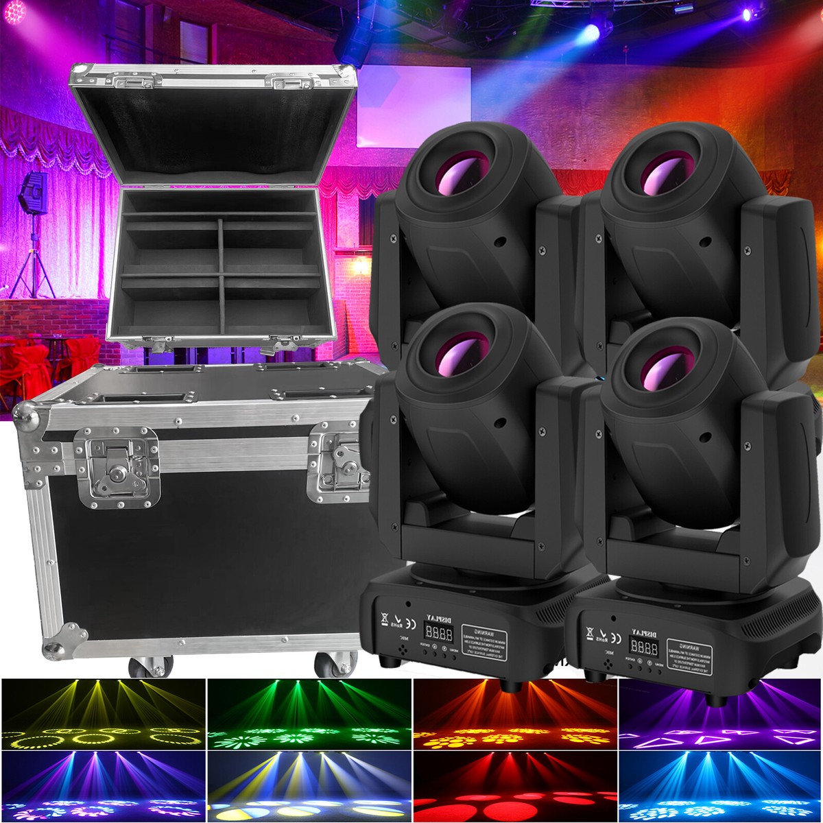 4 piezas 150W Moving Head LED Beam Prisma Gobo luz de escenario DMX DJ DJ Show luz de fiesta