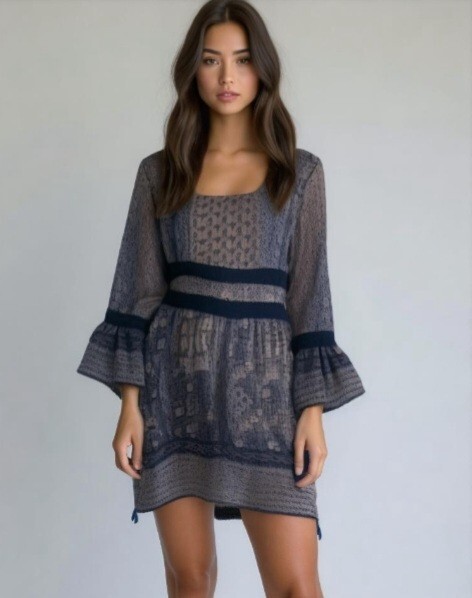 Maurices Bell Sleeve Paisley Size Small Crochet Trim BOHO Lined Babydoll Dress