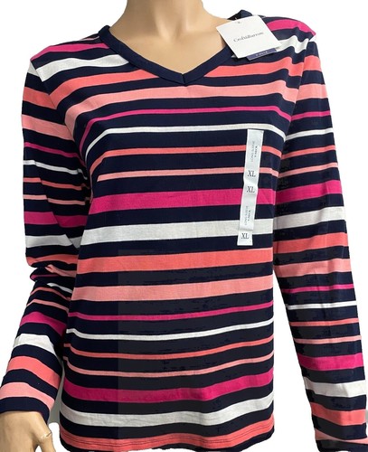 Croft & Barrow Knit Sweater Top Women's SZ XL Striped Navy White