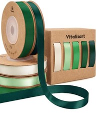 Green  Cream Ribbons for Crafts 3/8" x 50 Yd Satin Ribbon Double Face Gift W...