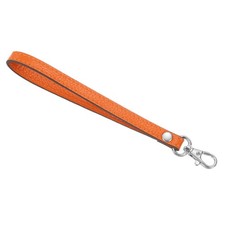 Leather Wristlet Strap, 190mm Hand Wrist Lanyard Leather Orange, Silver 