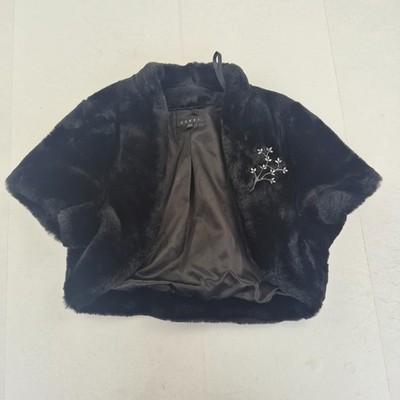 COAST Shrug Small Medium schwarzer offener Damen-Bolero-Mantel mit Kunstfell kurz geschnitten