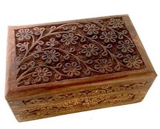 GIFT IDEAS Floral Carved Handmade Wooden Box 4 inches by Floral Carved 4"x6"