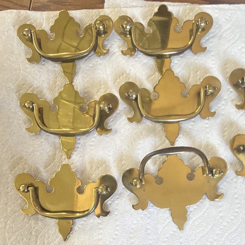 Gold Brass Bail Drawer Pulls Set of 8 Ornate Antique Furniture Hardware