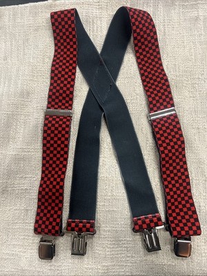 39  Elastic Strap Red Checkered Suspenders 