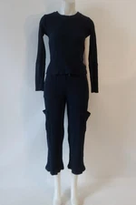 Womens Stateside 2PC Navy Blue Thermal Top & Cargo Flare Pants M